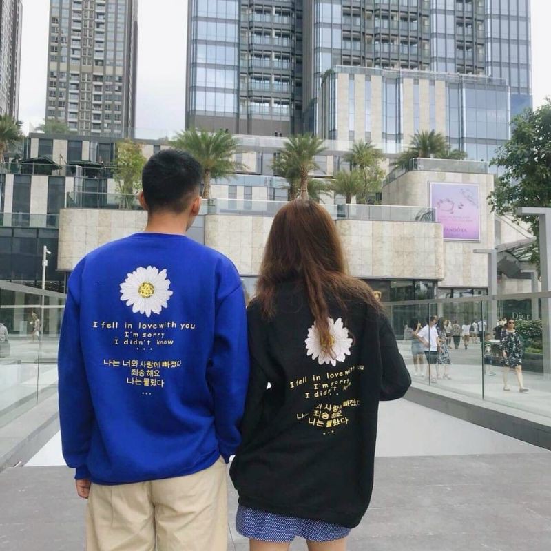 (Video Ảnh Thật )Áo sweater thun tay dài nỉ bông in hoa cúc Ulzzang form Unisex Nam Nữ Couple đều mặc được  - Sweater HL