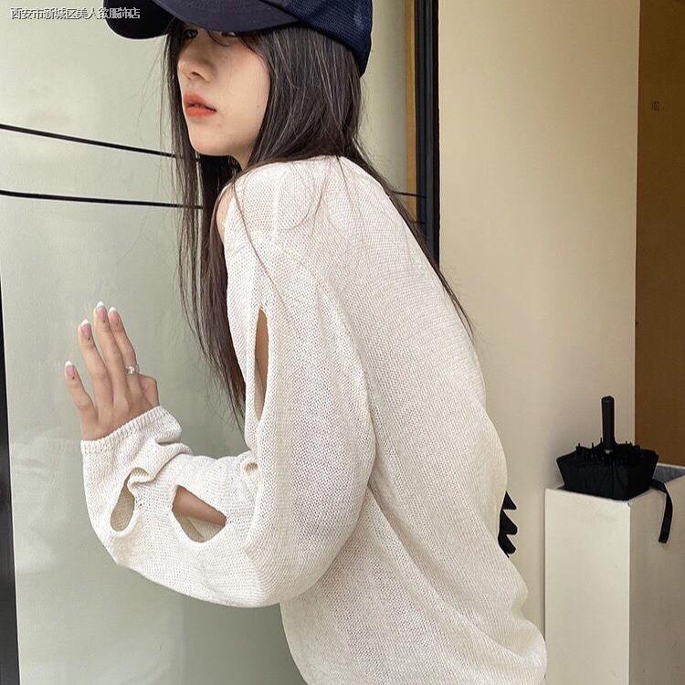 Áo Dệt Kim Chui Đầu Cổ Tròn Dáng Rộng Thiết Kế Rách Thời Trang Mùa Hè Năm 2021 Cho Nữ