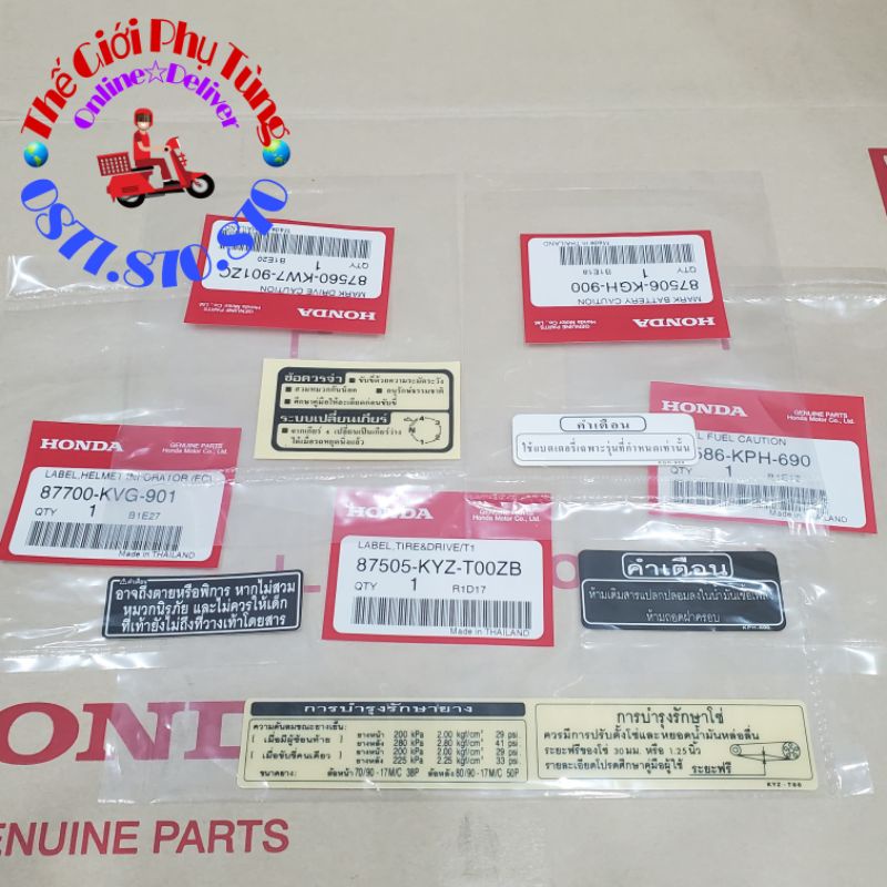 Bộ Tem Thông Số Wave 125i (5 tem) Zin Thái Lan