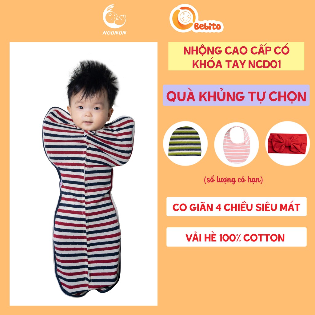 Nhộng Chũn Cho Bé chính hãng NOONON FREESHIP Cao Cấp Có khoá tay NCD01 - Quấn Chũn GIÚP BÉ NGỦ NGON, SÂU GIẤC