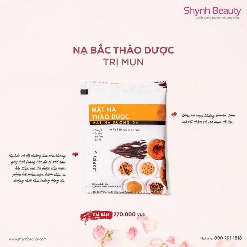 Gói nạ bắc lẻ swhite thành phần trong sét bột mặt nạ thảo dược