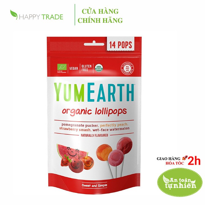 Kẹo mút hữu cơ ăn vặt cho bé Yumearth Organic gói 14 chiếc