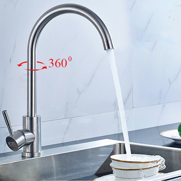 Vòi chậu rửa bát, vòi rửa chén nóng lạnh cổ ngỗng inox SUS 304(Tặng kèm dây cấp nóng lạnh)