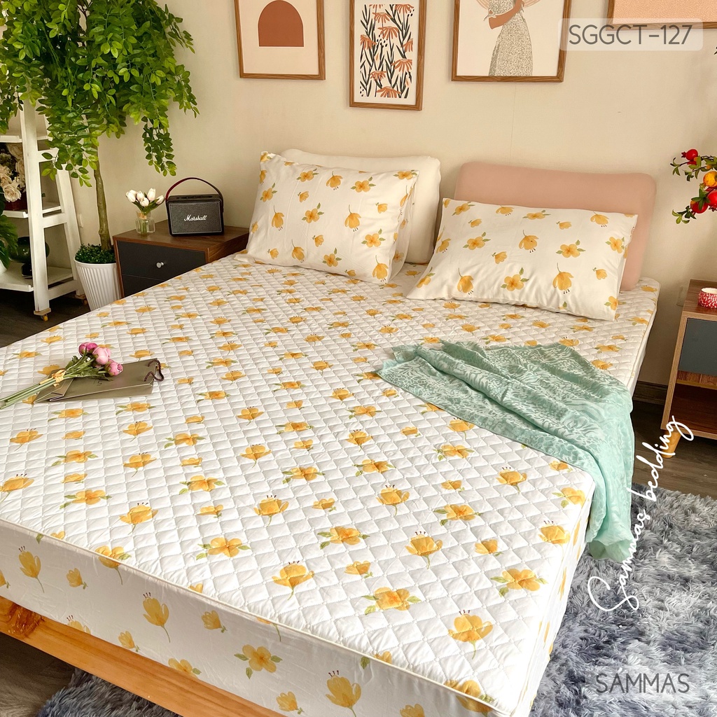 Bộ Ga Gối Chần Bông 3 Món, Drap Giường Vỏ Gối Cotton 100% size 1M2-1M6 - 1M8 - 2M2