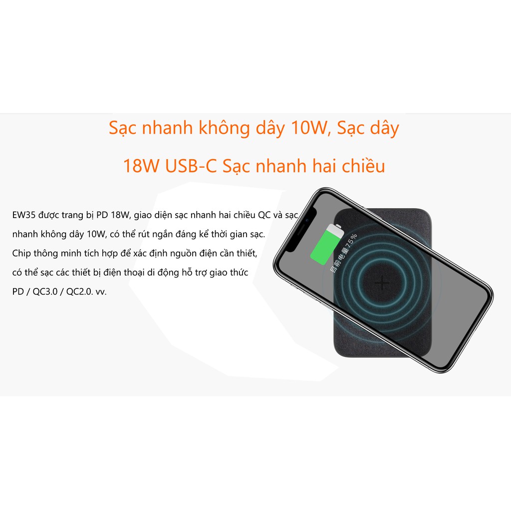 Pin Sạc Dự Phòng Không Dây Eloop EW35 10.000mAh - Hãng Phân Phối Chính Thức