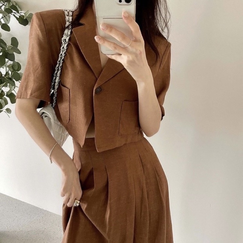 Chân váy xếp li dài chất đũi