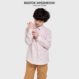 Áo sơ mi bé trai Bigfox Miss Meow dài tay size đại vải linen cho trẻ em cỡ 5-11 tuổi 15kg 35kg