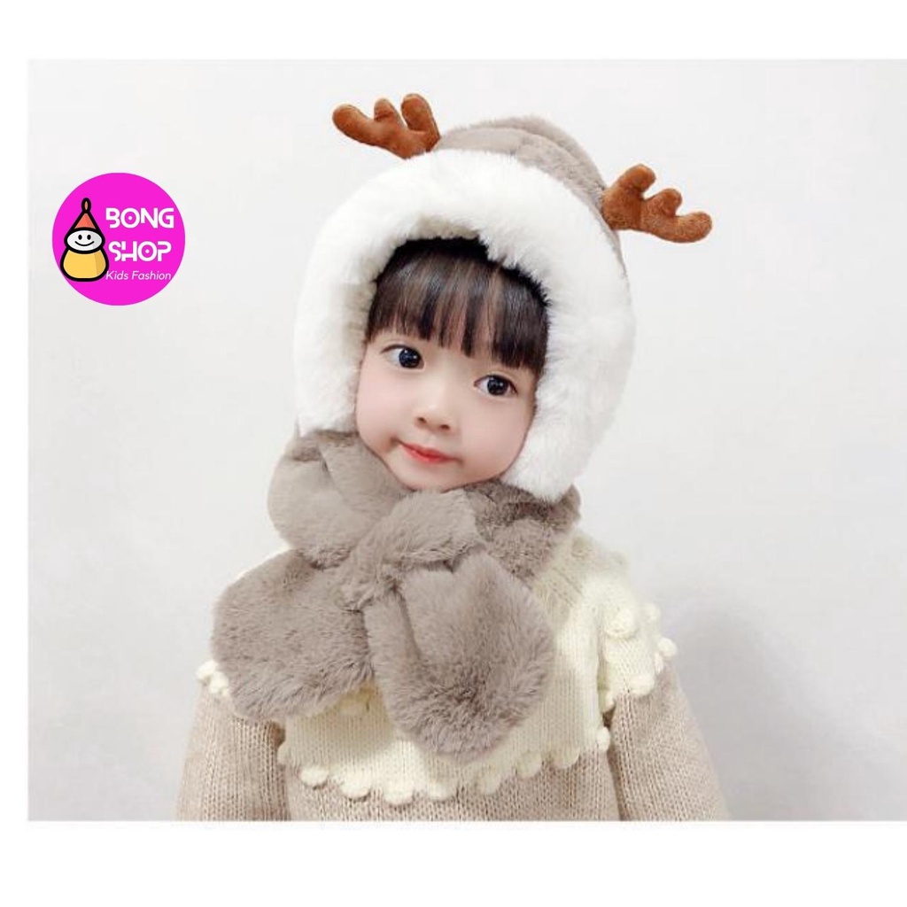 Mũ lông kèm khăn cho bé từ 1- 3t hình sừng hươu
