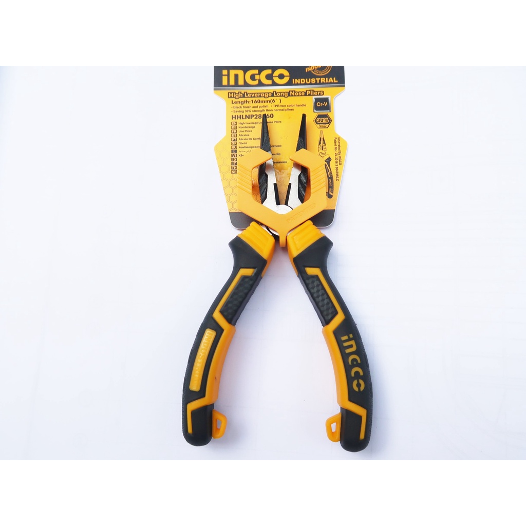 Kìm mũi nhọn mỏ dài cao cấp 6 inch 160mm chất liệu thép Crv Ingco HHLNP28160 tay cầm 2 màu