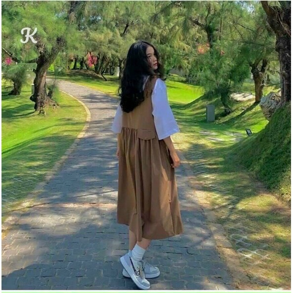 [ Miễn Phí Ship 2022 ] Set yếm kate form rộng tay lỡ, set yếm hai món áo sơ mi tay lỡ kém yếm