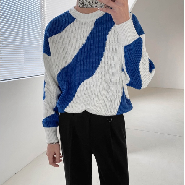Áo  sweater nhuộm màu tay dài dáng rộng phong cách hong kong thời trang cho nam áo len thời trang hàn quốc sọc áo dài tay from rộng unisex fashion sweater