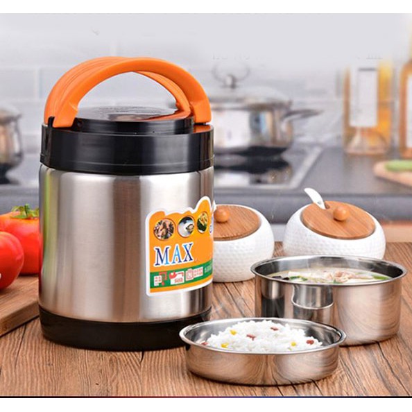 CaMen Hộp Đựng Cơm Inox 304 1900Ml 3 ngăn 2 Lớp Chống Tràn Đổ Giữ Nhiệt Trên 6H