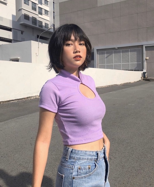 (hỏa tốc, ảnh thật trải sàn)ÁO CROPTOP CỔ TÀU🥑
