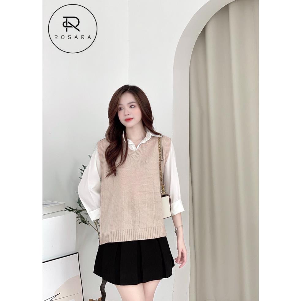 Áo len gile nữ thời trang màu be freesize Rosara SP75 .