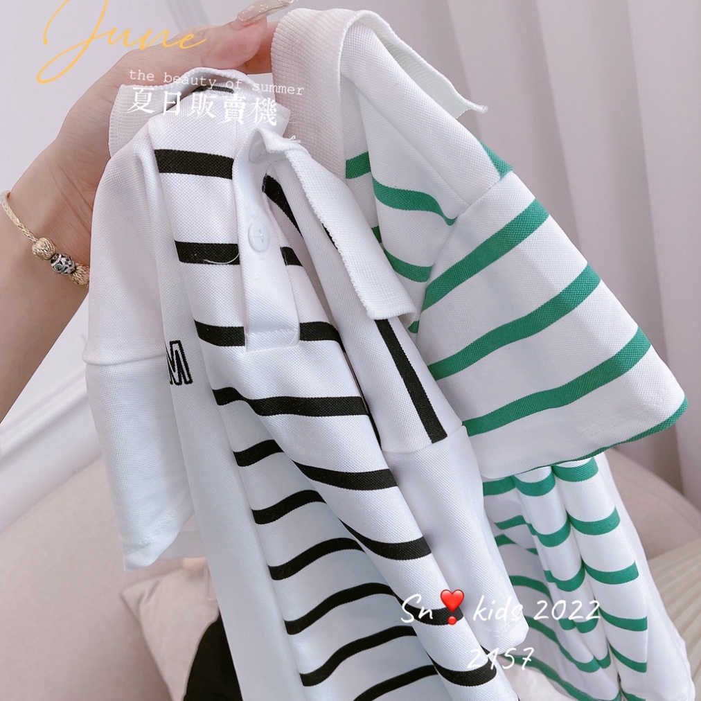 Quần áo mùa hè bé trai,  Bộ quần áo có cổ sọc kẻ nửa thân cá sấu cho bé size 10-30kg