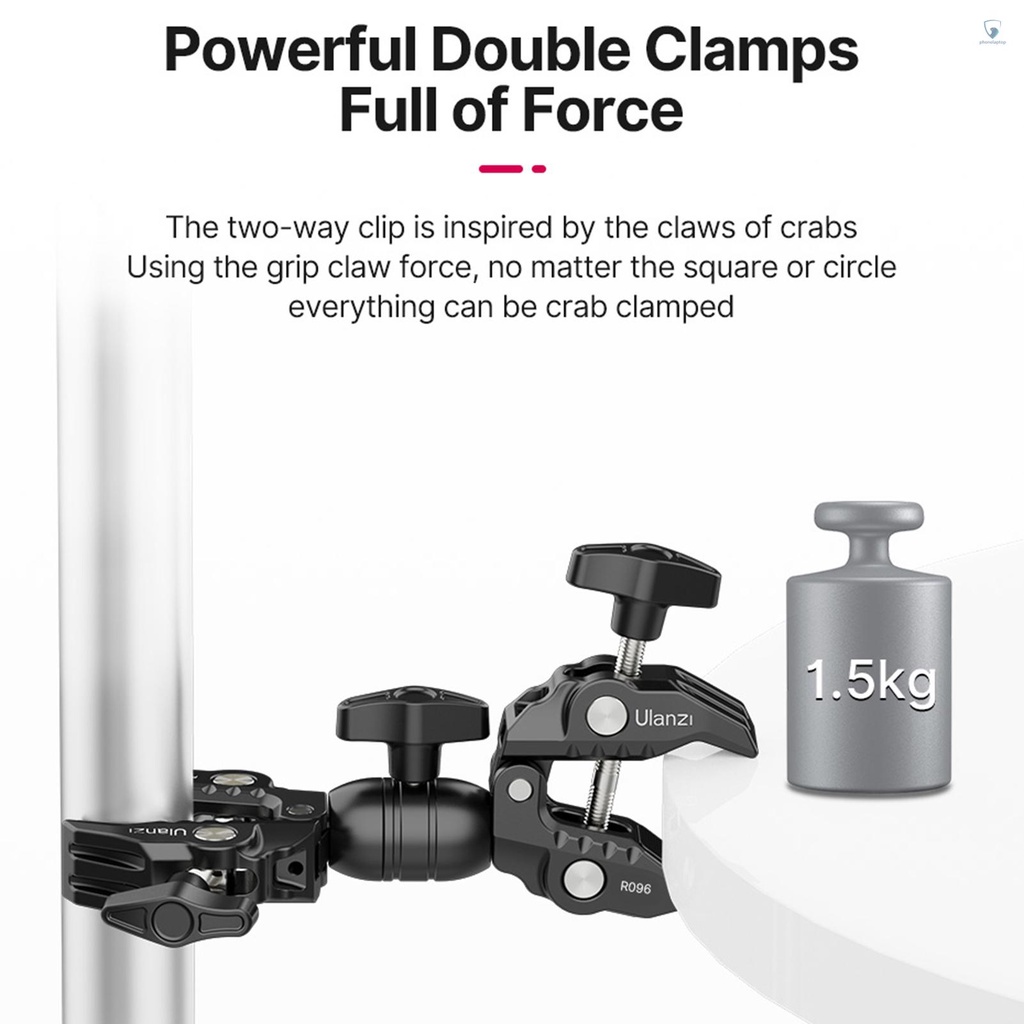Kẹp Đôi Đa Năng Ulanzi R096 Bằng Hợp Kim Nhôm Xoay 360 Độ Tiện Dụng° Phụ Kiện Chụp Ảnh Cỡ Lớn 1.5kg Có Thể Xoay Được Tiện Dụng
