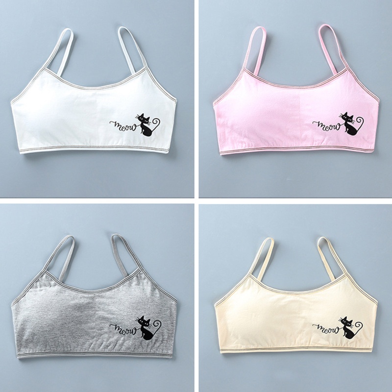 Bộ Đồ Lót 2 Mảnh Áo Ngực Hai Dây In Họa Tiết Mèo Dễ Thương Có Thể Tháo Rời Phong Cách Hipster Thời Trang Cho Tuổi Teen
