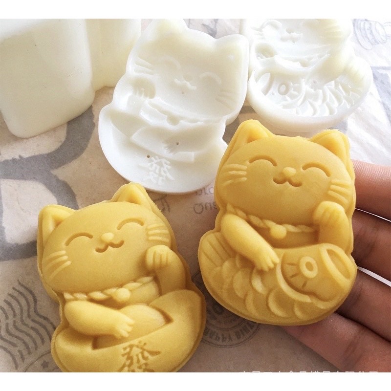 Khuôn trung thu lò xo 2 mặt mèo thần tài 50g