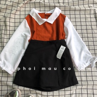Tuyệt áo sơ mi phối màu cổ sen chất lượng