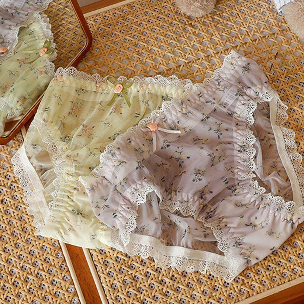Quần Lót Cotton Phối Ren Hoa Thoáng Khí Phong Cách Nhật Bản Đáng Yêu Cho Nữ