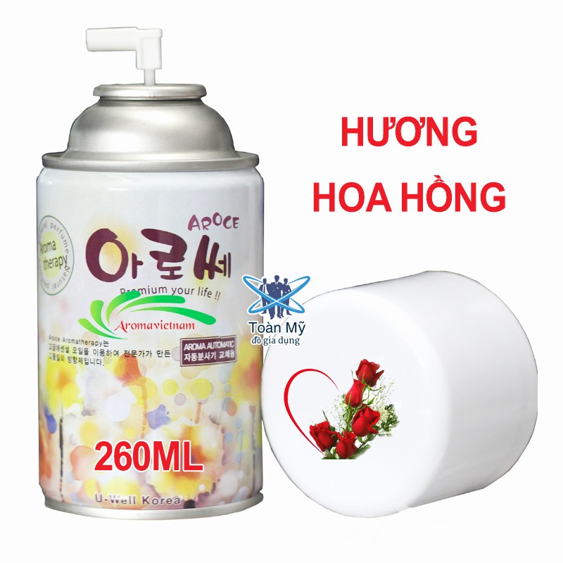 Bình xịt thơm phòng cho máy xịt tự động Aroma - Hương Hoa Hồng, 260ML, Hàn Quốc