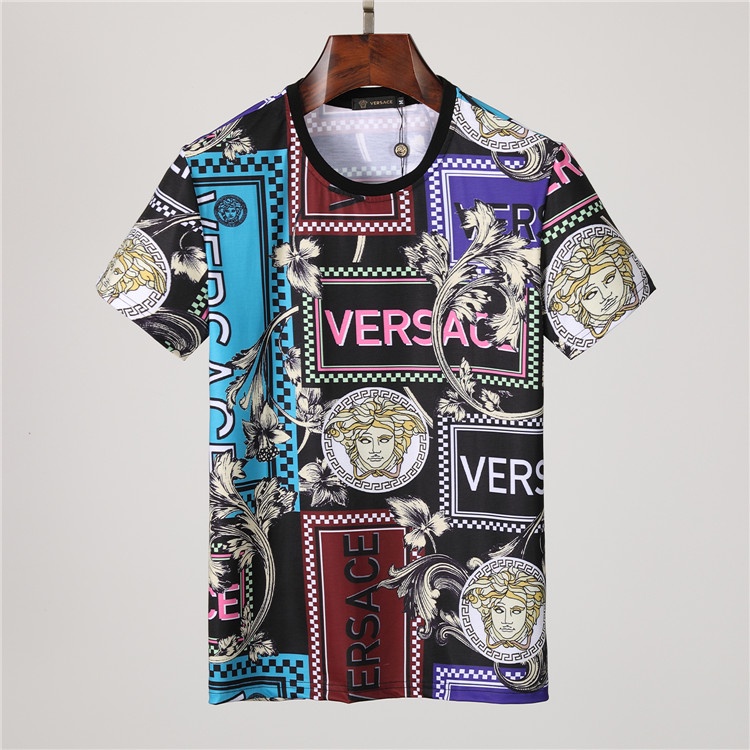 VERSACE Hawaiian logo print men summer cotton o-neck short-sleeve t-shirts men casual fashion street sport t-shirts