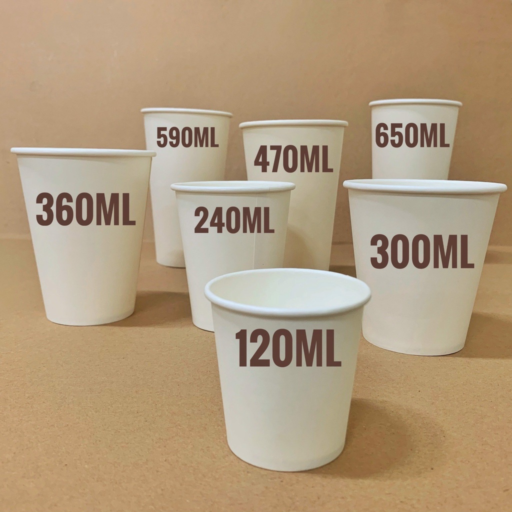 Ly Giấy, Cốc Giấy Dùng 1 Lần (thùng 1000 cái) 120ml 300ml 360ml 470ml 590ml 650ml- Đựng Cafe Nóng, Soup, Canh... - Fides