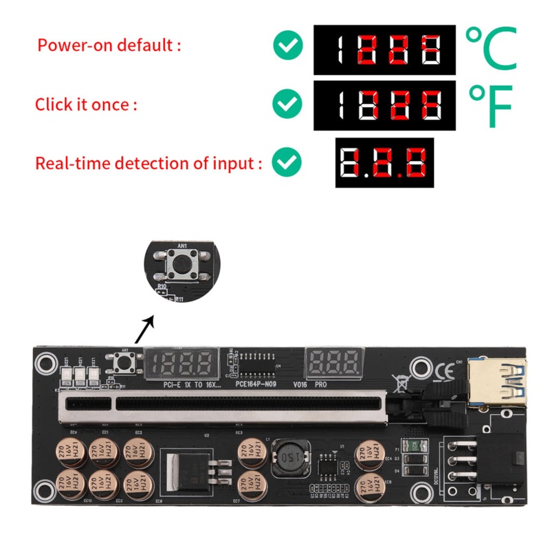 Dây Cáp Nối Dài PCI-E 1x Sang 16X 6P Giao Diện 10 Tụ Điện Đèn Led
