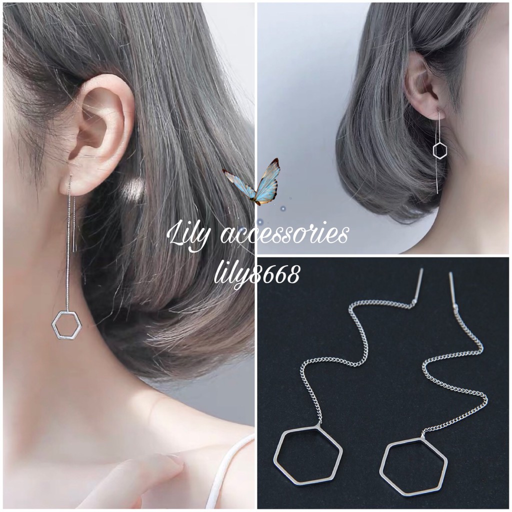 khuyên xỏ dây xích lục giác phong cách hàn quốc