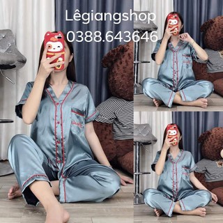 Đồ bộ pijama phi lụa thêu chữ dưới 58kg