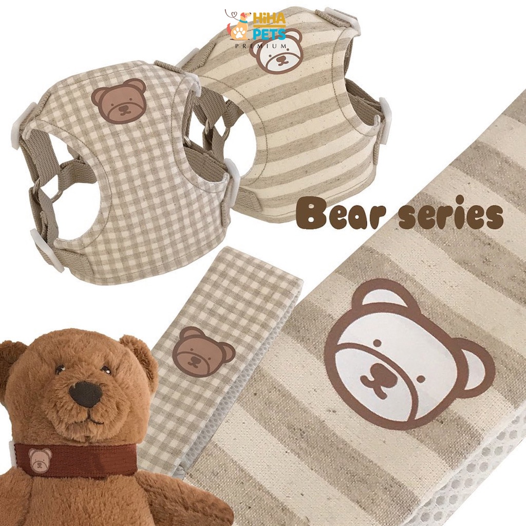 Dây Dắt Chó Mèo Đi Dạo Hình Gấu Chất Liệu Bông Nguyên Thuỷ Gồm Có Yếm Kèm Dây Dắt Thú Cưng Hàn Quốc Premium Hiha Pets.