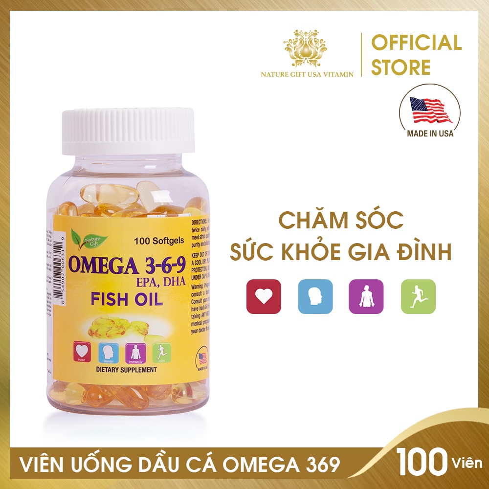 Viên Uống Dầu Cá Omega 369 của Mỹ, Tốt Cho Tim Mạch, Bổ Mắt và Não - Nature Gift USA