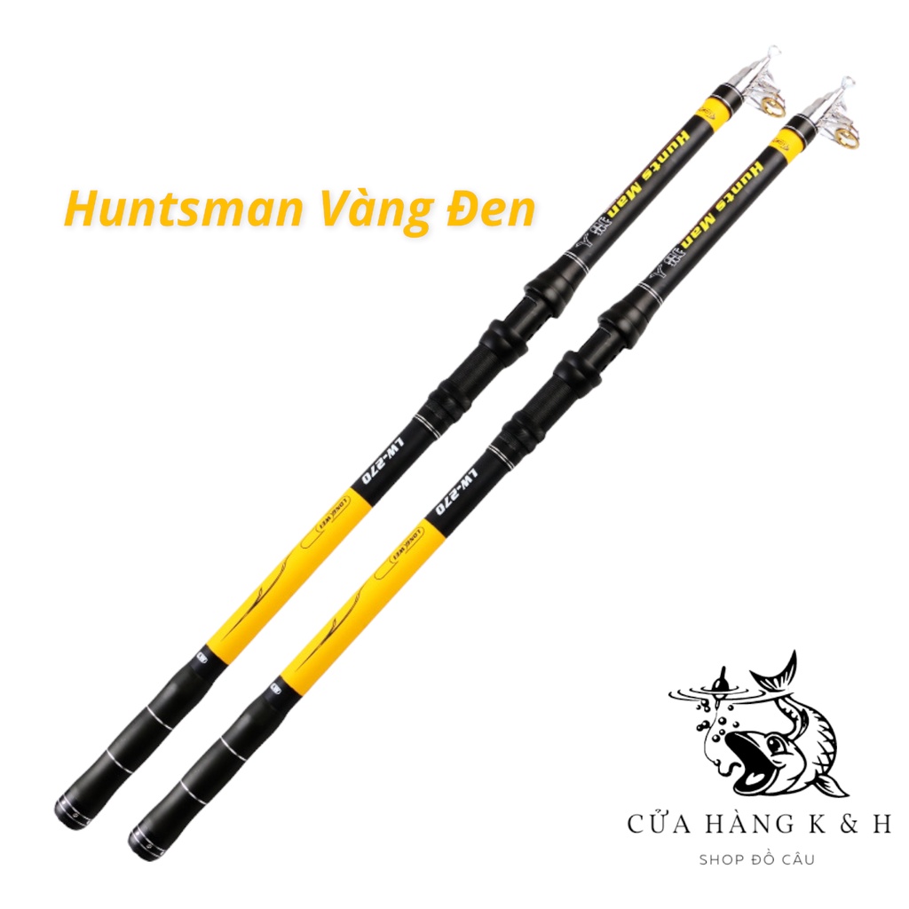 Cần Câu Cá HUNTS MAN Trâu Bò , Màu Vàng Đen Đủ Size Từ 2m1 Đến 3m6 ( Tải Cá 5 - 8 Kg )