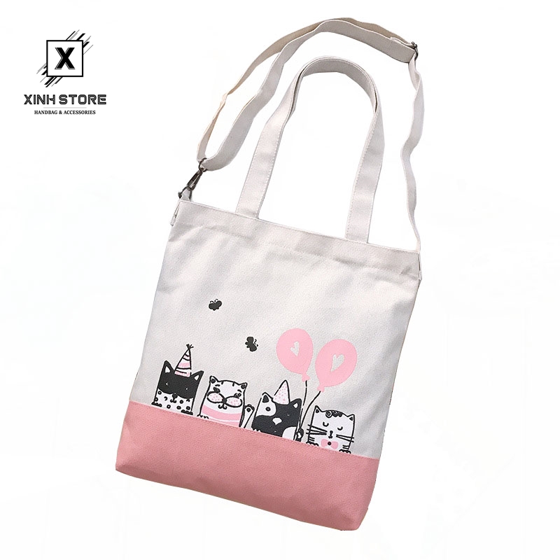 Túi Vải Tote XinhStore Hình Năm Mèo Bóng