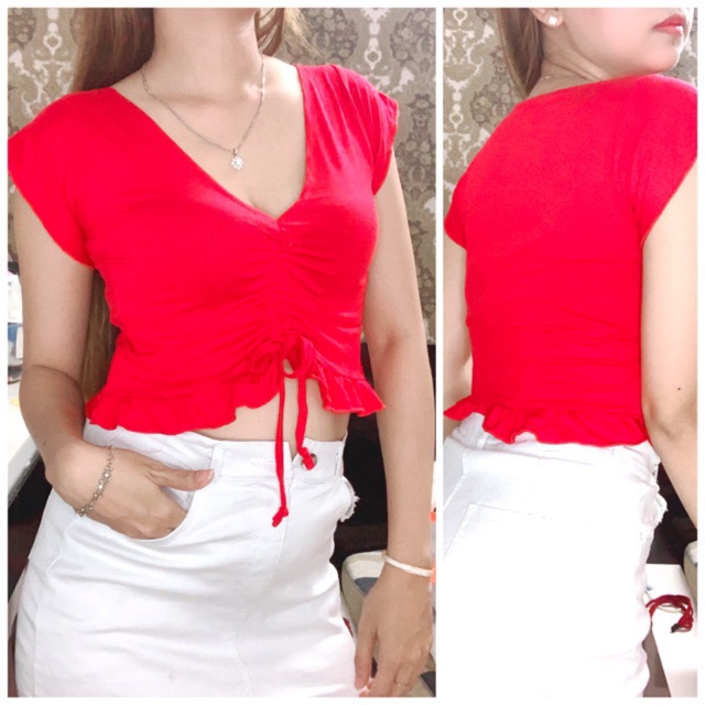 Áo crotop xoắn eo - Áo crotop loang màu (trắng - đen - đỏ) Ảnh thật
