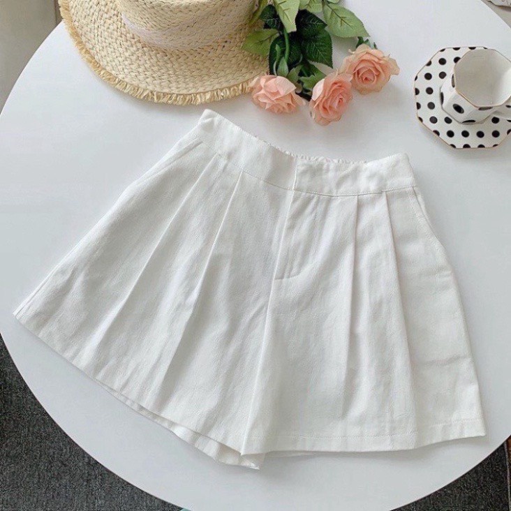 Quần short đùi nữ ống rộng kaki cạp chun sau DẬP LY vintage - Huyền Quang
