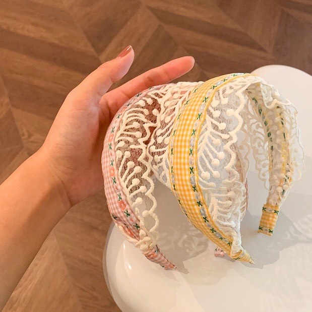 Bờm cài tóc bé gái viền ren vintage phong cách Hàn Quốc, phù hợp với bé đi chơi, dã ngoại, chụp hình