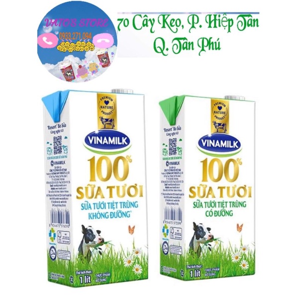 Sữa tươi tiệt trùng 100% Vinamilk hộp 1L 1 lit Có đường / Không đường (Sữa VNM 100% 1L)