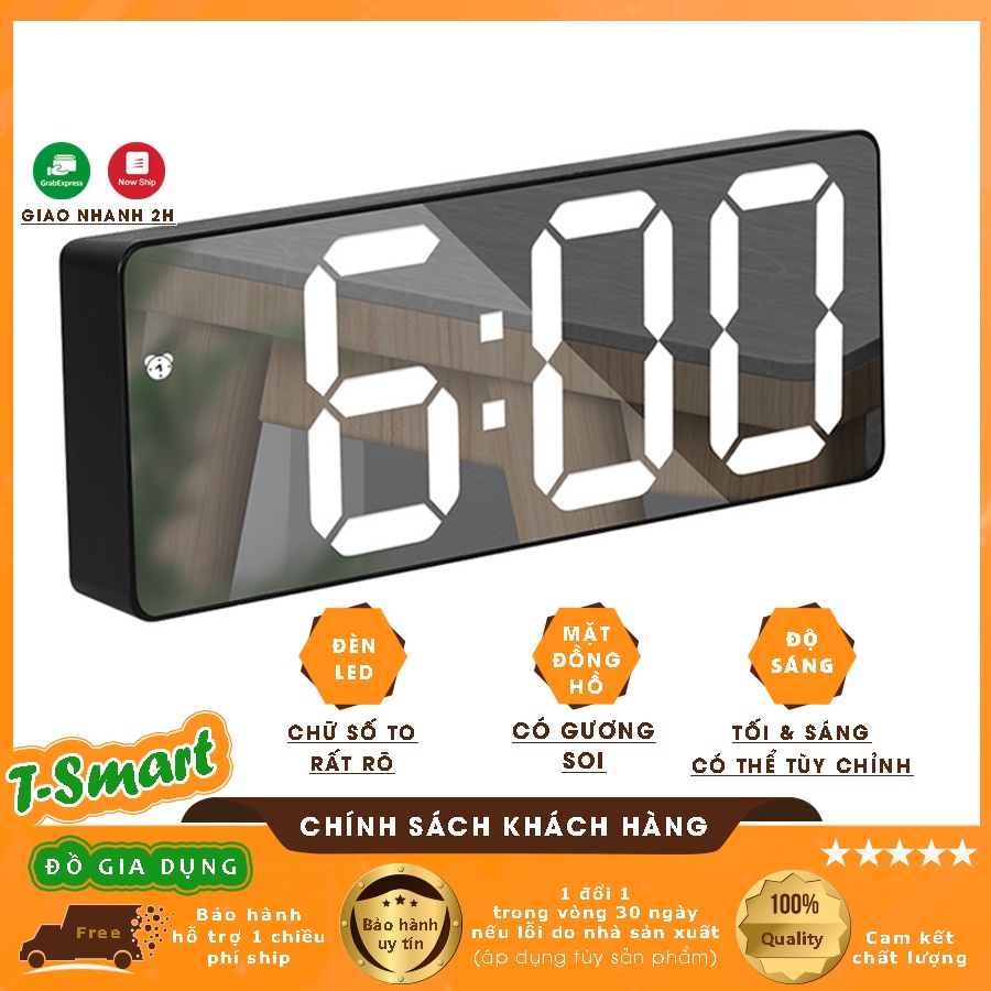 Đồng Hồ Led Mini Để Bàn Trang Trí Decor Chữ Số To, Báo Thức, Chỉnh Độ Sáng Thông Minh Tiện Lợi - Mặt Gương Soi