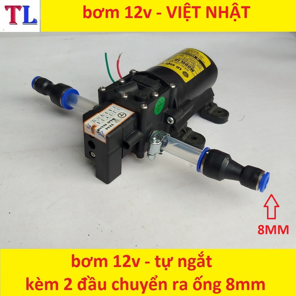 Máy bơm tăng áp mini 12v + (2 nối nhanh ra ống 8mm)