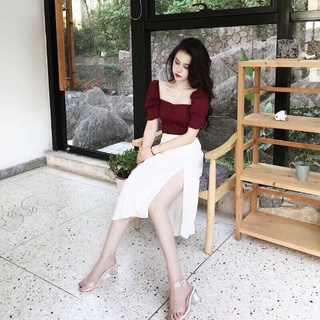 Set chân váy lụa xẻ tà