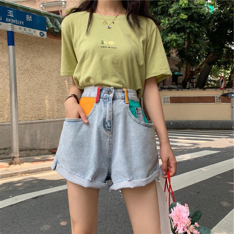 [Size S] Quần shorts jean nữ lưng cao xanh nhạt Ulzzang Quảng Châu QNJ85