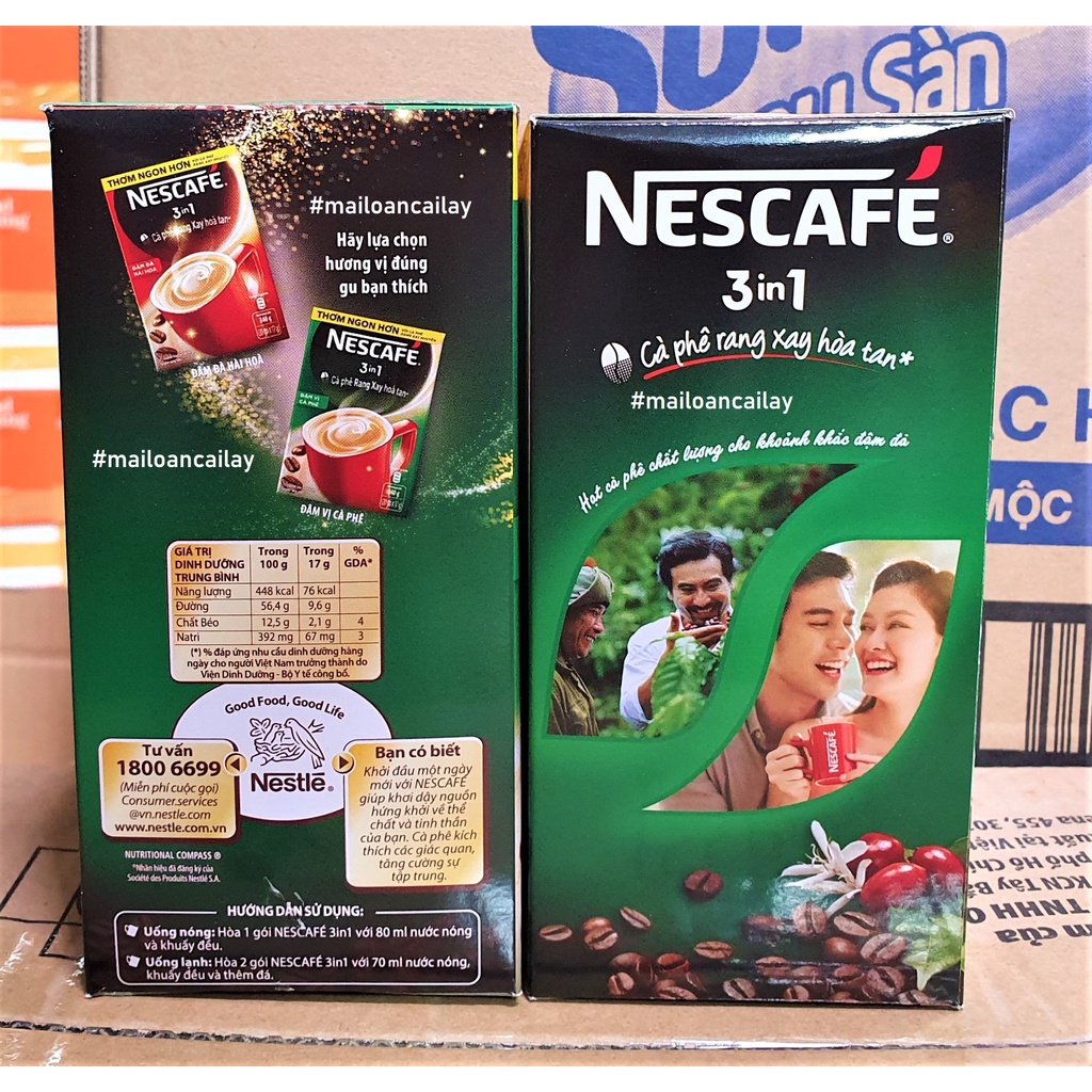 Hộp 20gói×17g Nescafe 3in1 cafe rang xay hòa tan Nes Đỏ Nes Xanh