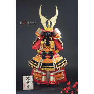 Búp bê Samurai , búp bê Nhật Bản . Y5 ĐỎ CAM ĐEN . SỪNG DÀI CHẤM BI