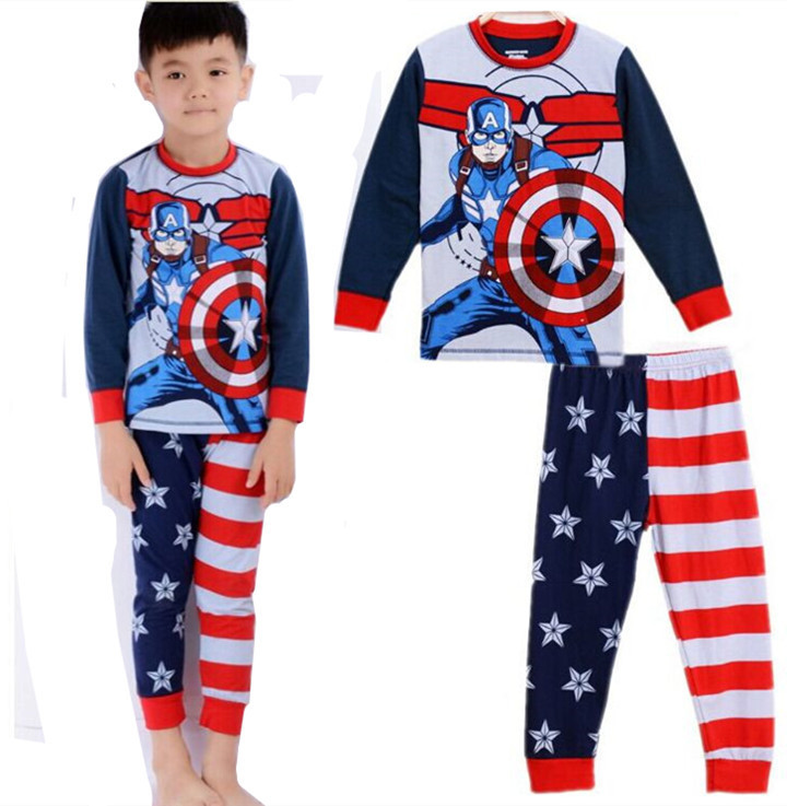 Bộ đồ ngủ tay dài in hoạt hình Captain America dành cho bé trai