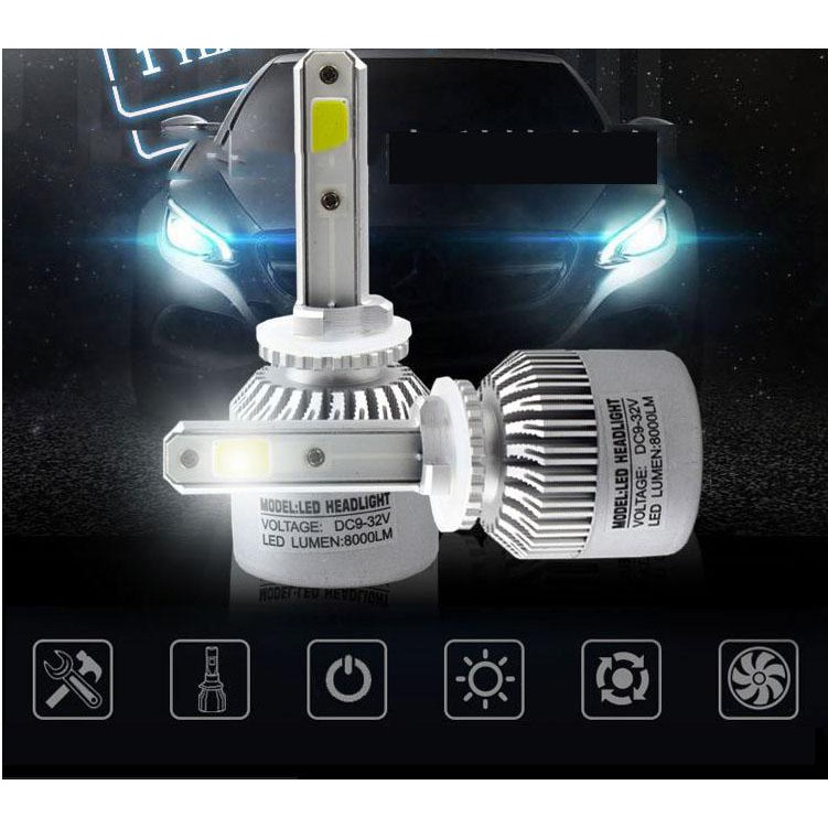 Bộ 2 đèn led headlight S2 chân H4 36W độ sáng 8000LM - nhiệt độ màu 6500K  IP65 chip COB kèm quạt tản nhiệt 1000001048