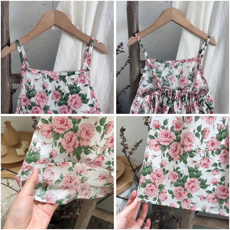 Đầm sát nách  in họa tiết hoa hồng dễ thương thiết kế hở lưng thời trang cho trẻ em 1-6 tuổi