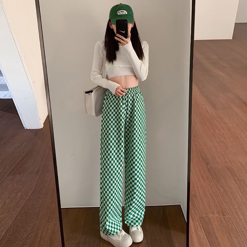 Quần Suông Kẻ Ô Dáng Rộng 5 Màu Cá Tính