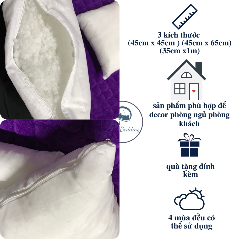Ruột gối ôm, gối nằm,vuông chất liệu polyester cao cấp chính hãng KD BEDDING 3 kích thước 45x45 45x65 35x1m