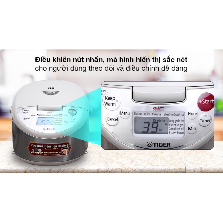 Nồi cơm điện tử cao tần IH 1 lít Tiger JKW-A10W 1210W - Hàng chính hãng
